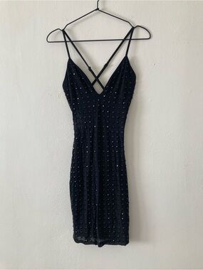 Banjul Black Studded V-Neck Bodycon Dress